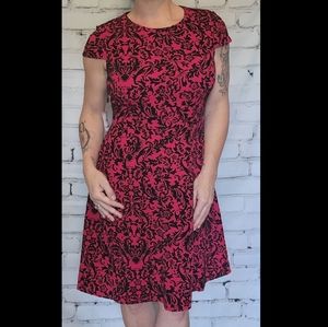 Anne Klein Red and black crushed velvet dress